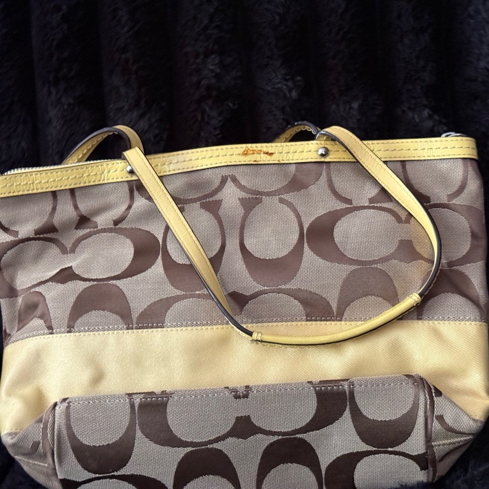 Coach Tan and Yellow Signature Tote
